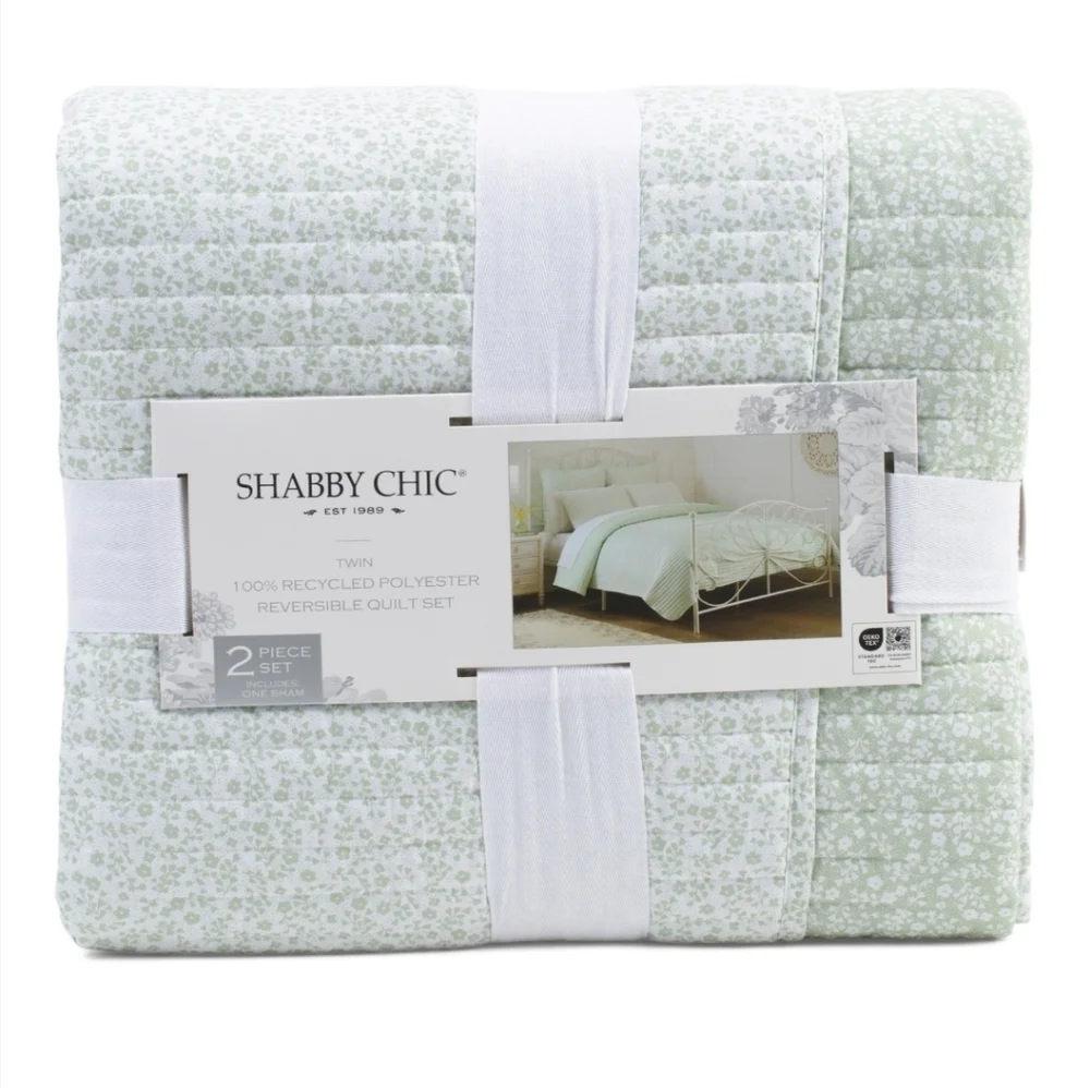 💚2 Left 🔹️Shabby Chic 🔹️seafoam Green Floral Reversible King size Quilt Set